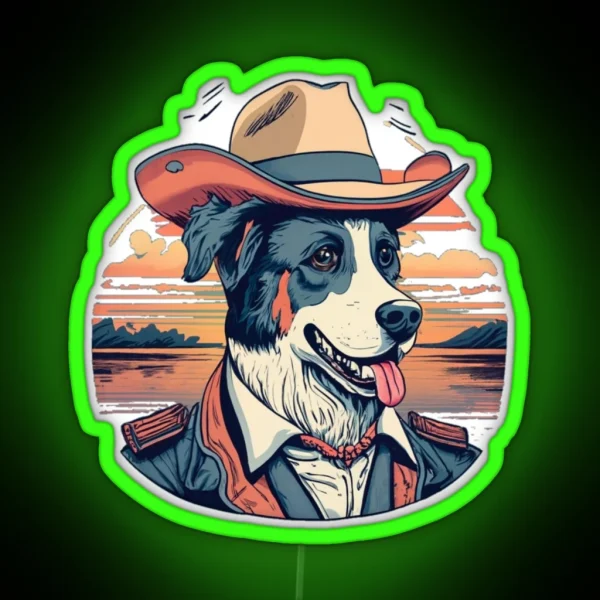 Dog With A Cowboy Hat RGB Neon Sign