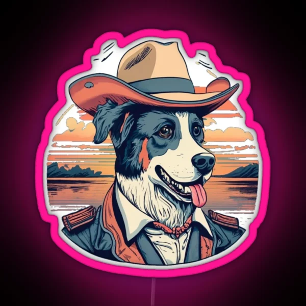Dog With A Cowboy Hat RGB Neon Sign