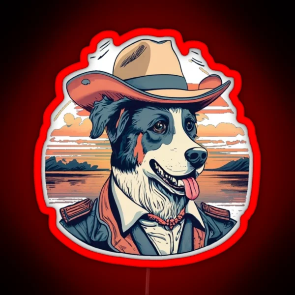 Dog With A Cowboy Hat RGB Neon Sign