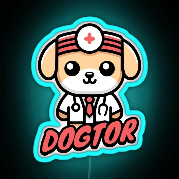 Dogtor Cute Doctor Dog Nursing Puns RGB Neon Sign