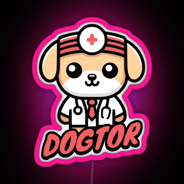 Dogtor Cute Doctor Dog Nursing Puns RGB Neon Sign