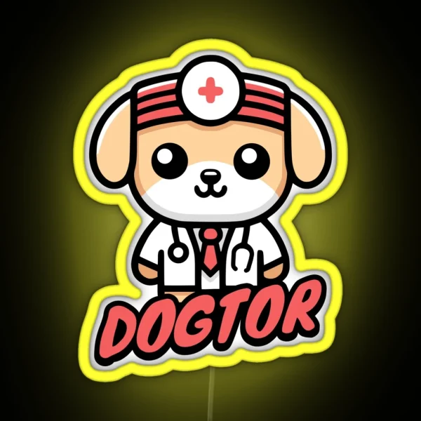 Dogtor Cute Doctor Dog Nursing Puns RGB Neon Sign