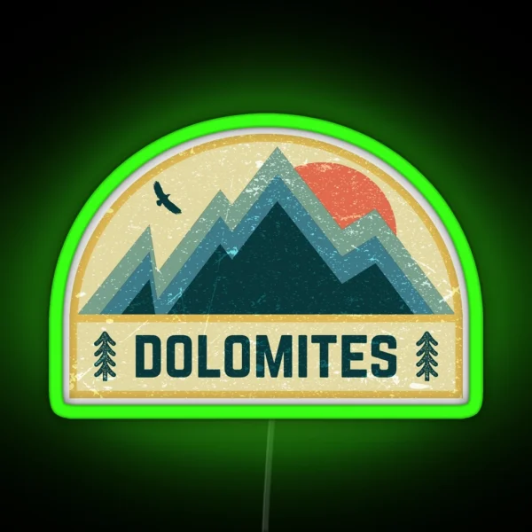 Dolomites Italy Retro Mountain Badge RGB Neon Sign