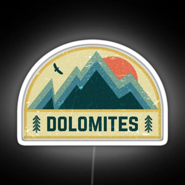 Dolomites Italy Retro Mountain Badge RGB Neon Sign