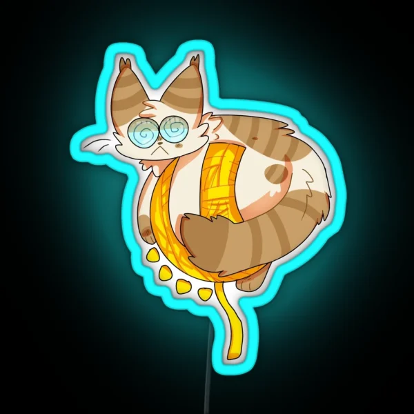 Doodle Of Cat On Yarn Ball Sun RGB Neon Sign