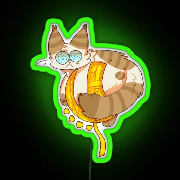 Doodle Of Cat On Yarn Ball Sun RGB Neon Sign