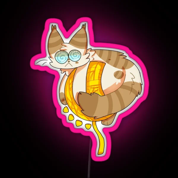 Doodle Of Cat On Yarn Ball Sun RGB Neon Sign