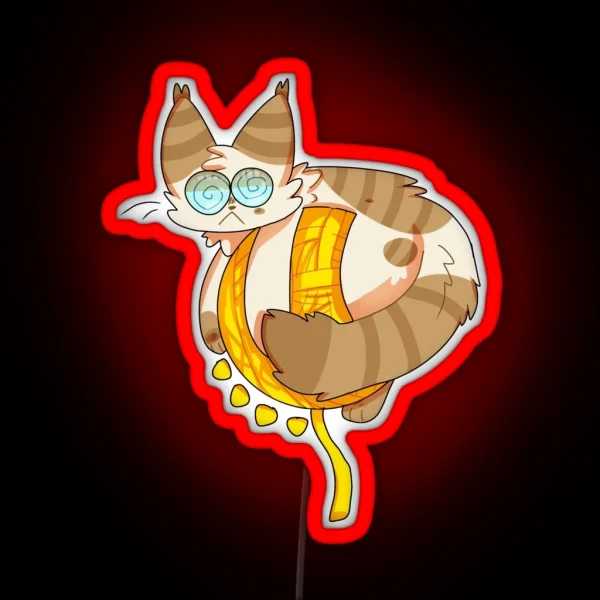 Doodle Of Cat On Yarn Ball Sun RGB Neon Sign