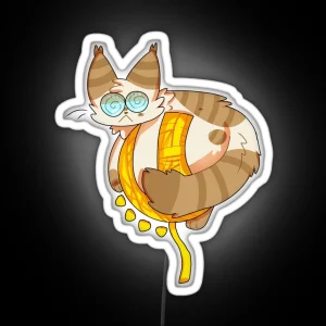 Doodle Of Cat On Yarn Ball Sun RGB Neon Sign