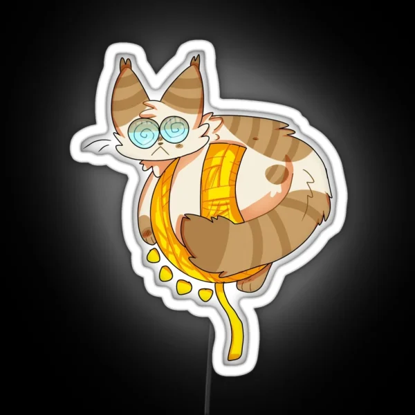 Doodle Of Cat On Yarn Ball Sun RGB Neon Sign