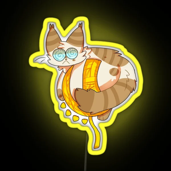 Doodle Of Cat On Yarn Ball Sun RGB Neon Sign