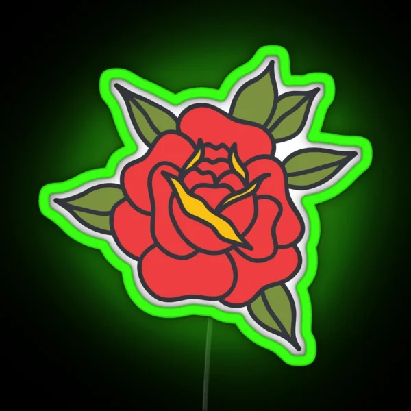 Doodle Rose Traditional Tattoo Flash RGB Neon Sign