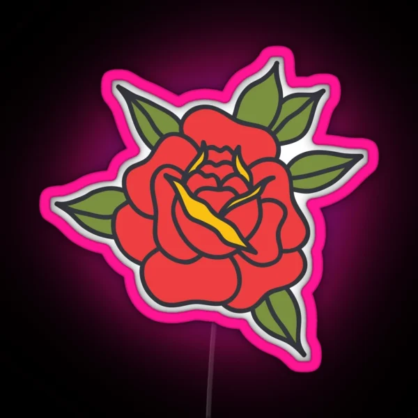 Doodle Rose Traditional Tattoo Flash RGB Neon Sign