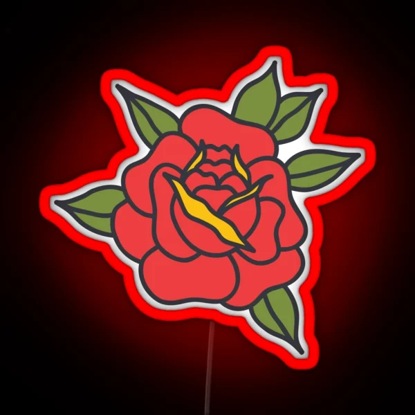 Doodle Rose Traditional Tattoo Flash RGB Neon Sign
