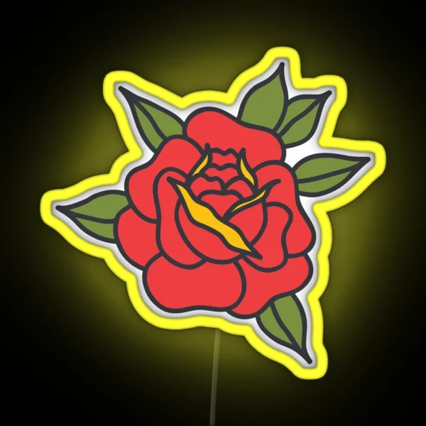 Doodle Rose Traditional Tattoo Flash RGB Neon Sign