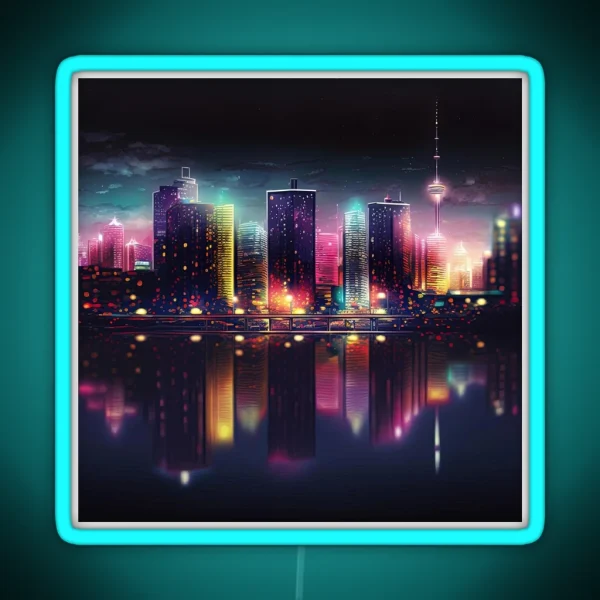 Downtown Business District Architectural Skyline RGB Neon Sign