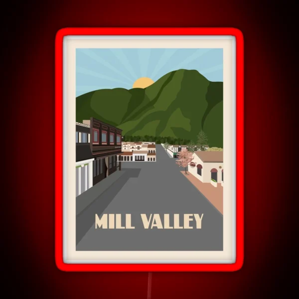 Downtown Mill Valley Travel Poster RGB Neon Sign