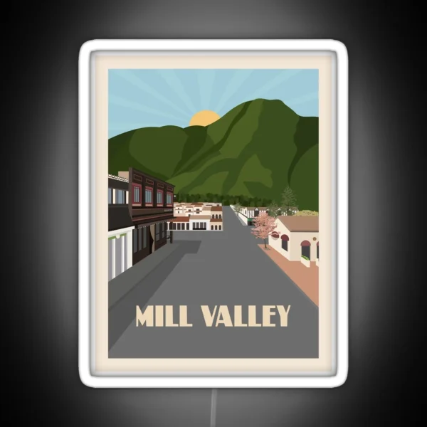 Downtown Mill Valley Travel Poster RGB Neon Sign