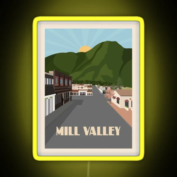 Downtown Mill Valley Travel Poster RGB Neon Sign