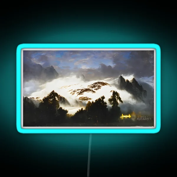 Dramatic Misty Atmosphere On Snowy Mountain RGB Neon Sign