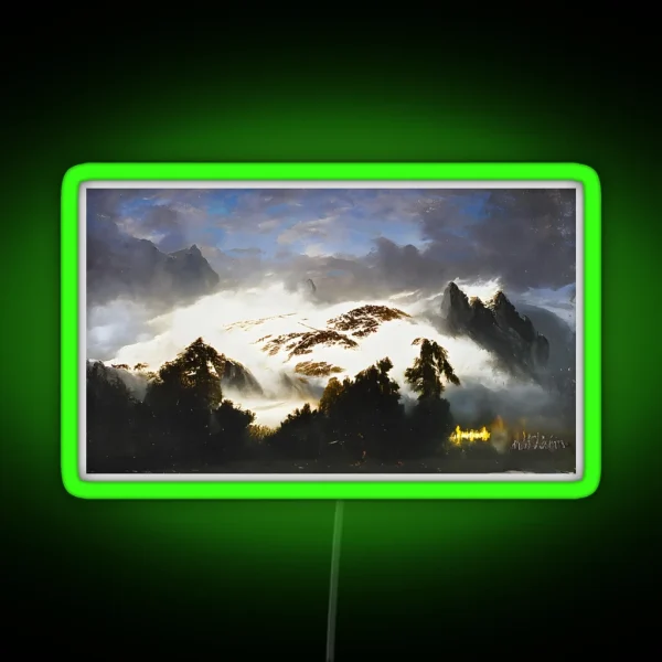 Dramatic Misty Atmosphere On Snowy Mountain RGB Neon Sign
