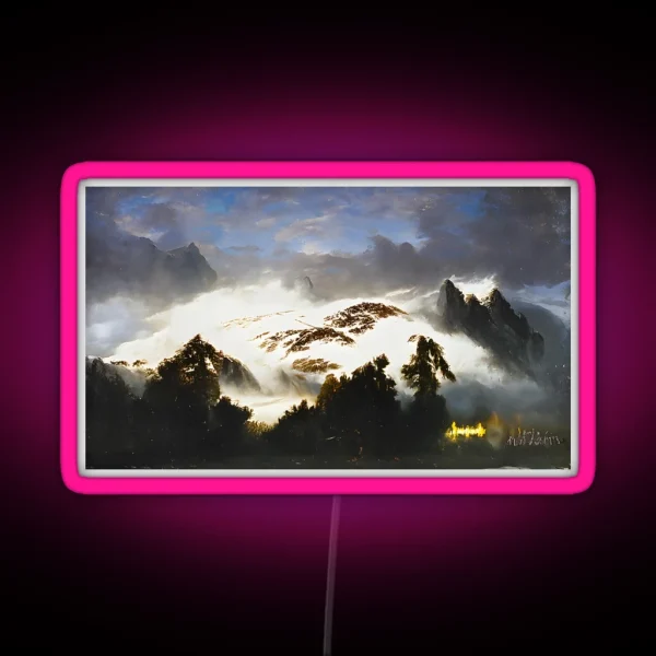 Dramatic Misty Atmosphere On Snowy Mountain RGB Neon Sign