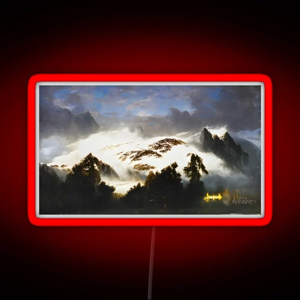 Dramatic Misty Atmosphere On Snowy Mountain RGB Neon Sign