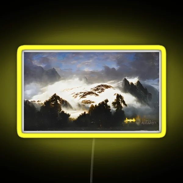 Dramatic Misty Atmosphere On Snowy Mountain RGB Neon Sign