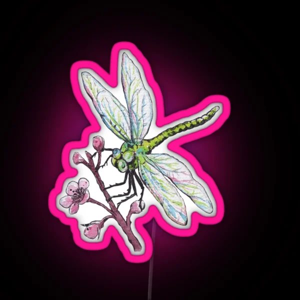 Drangonfly And Cherry Flower In Watercolor RGB Neon Sign