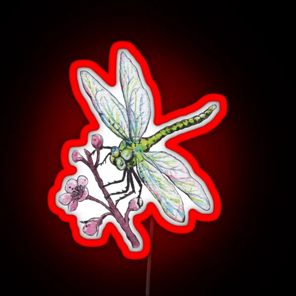 Drangonfly And Cherry Flower In Watercolor RGB Neon Sign