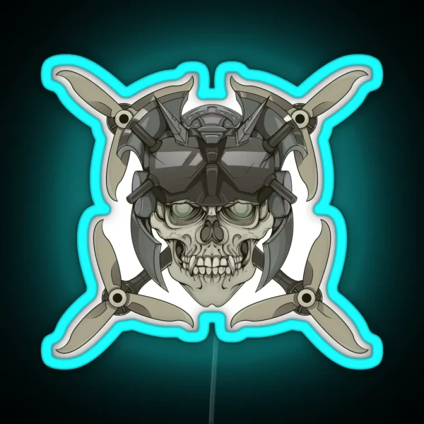 Drone And Skull Khaki Version RGB Neon Sign