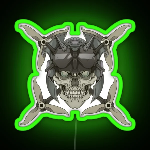 Drone And Skull Khaki Version RGB Neon Sign