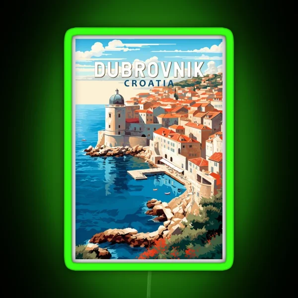 Dubrovnik Croatia Travel Art Vintage RGB Neon Sign