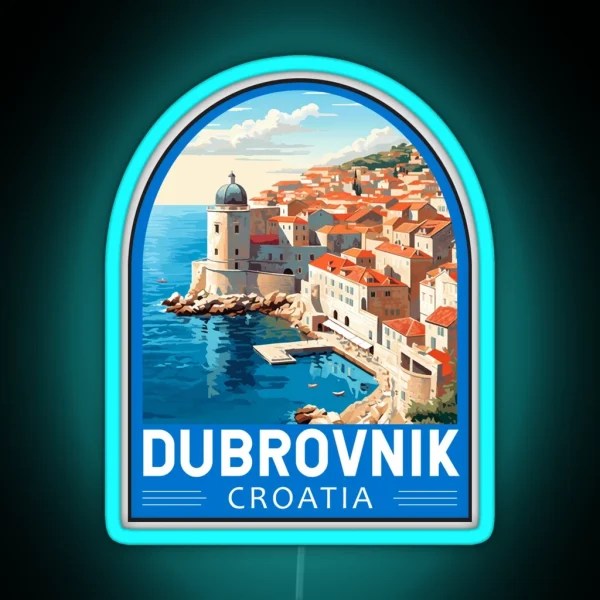 Dubrovnik Croatia Travel Retro Emblem RGB Neon Sign