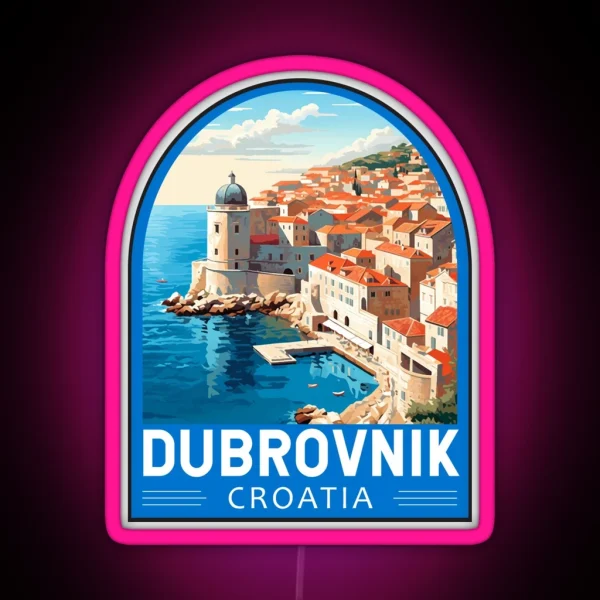 Dubrovnik Croatia Travel Retro Emblem RGB Neon Sign