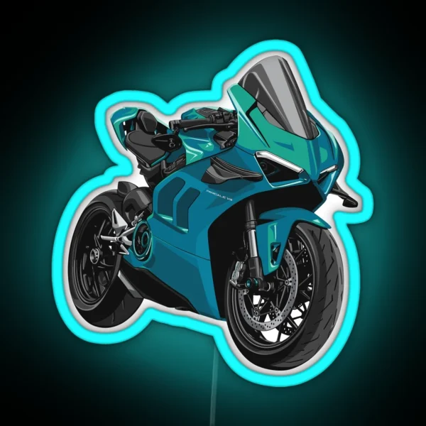 Ducati Panigale V4 In Turquoise RGB Neon Sign