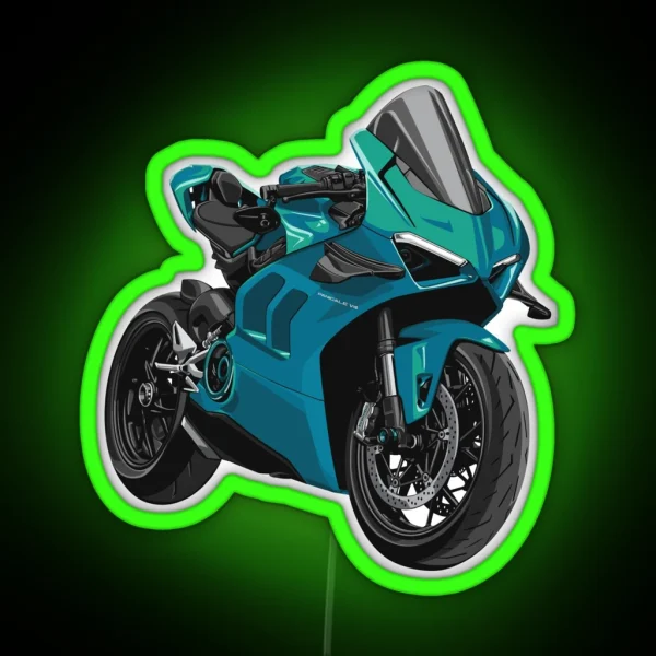 Ducati Panigale V4 In Turquoise RGB Neon Sign