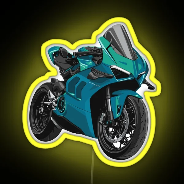 Ducati Panigale V4 In Turquoise RGB Neon Sign