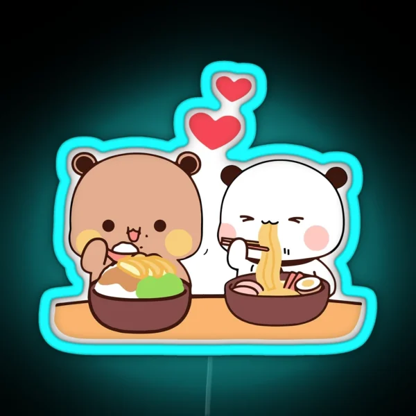 Dudu Bear And Bubu Panda Eating Noodles RGB Neon Sign