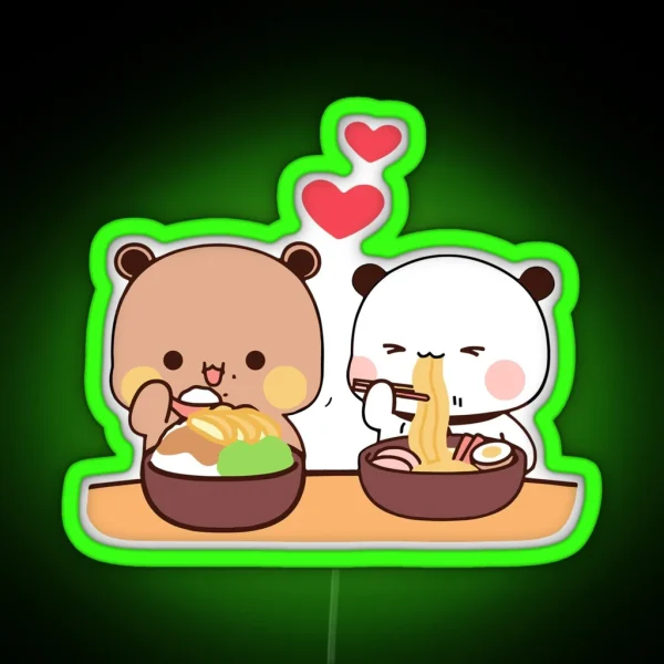 Dudu Bear And Bubu Panda Eating Noodles RGB Neon Sign