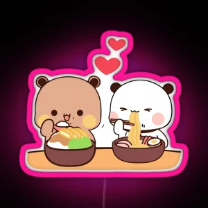 Dudu Bear And Bubu Panda Eating Noodles RGB Neon Sign