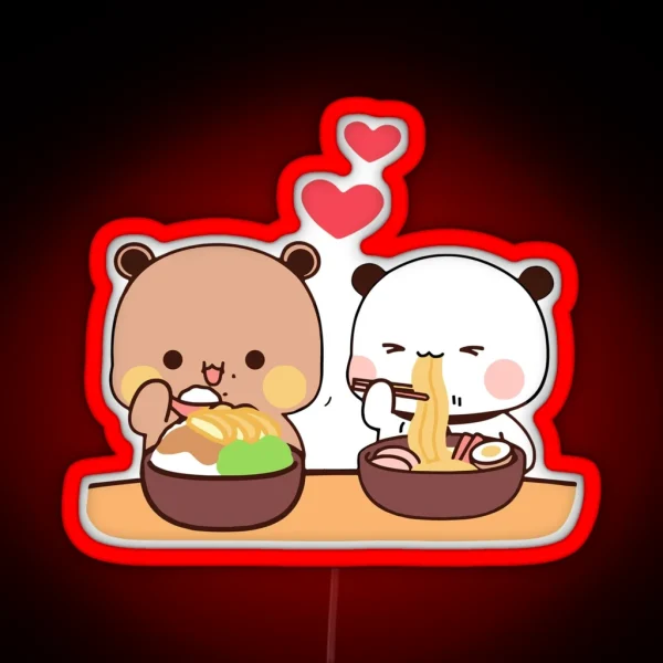 Dudu Bear And Bubu Panda Eating Noodles RGB Neon Sign