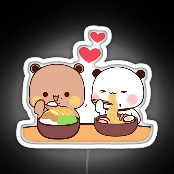 Dudu Bear And Bubu Panda Eating Noodles RGB Neon Sign