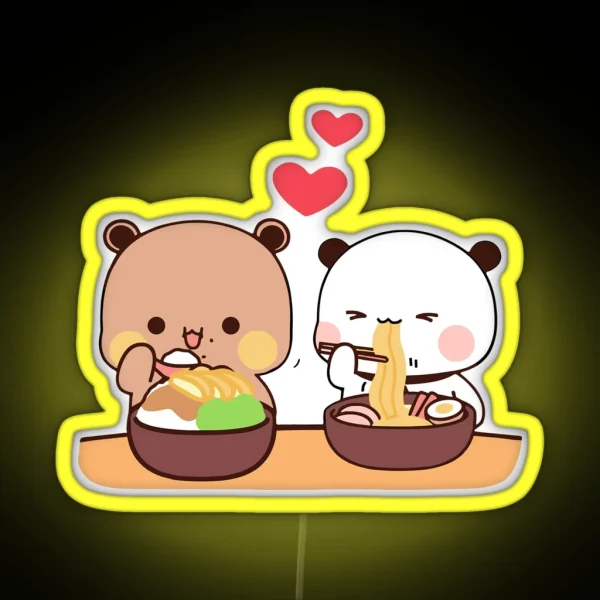 Dudu Bear And Bubu Panda Eating Noodles RGB Neon Sign