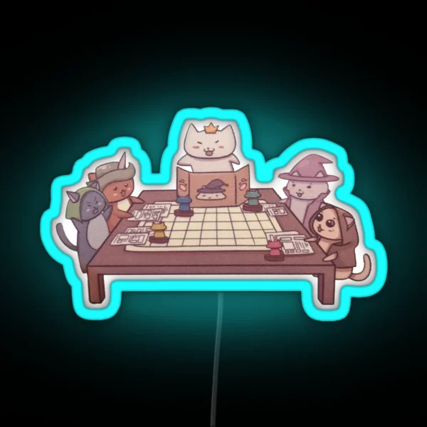 Dungeons And Dragons Cats Playing RGB Neon Sign