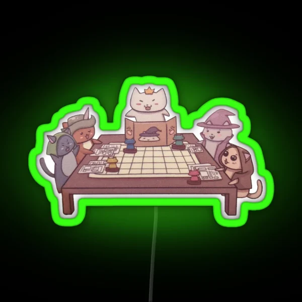 Dungeons And Dragons Cats Playing RGB Neon Sign