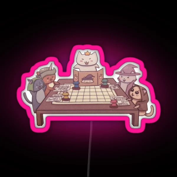 Dungeons And Dragons Cats Playing RGB Neon Sign