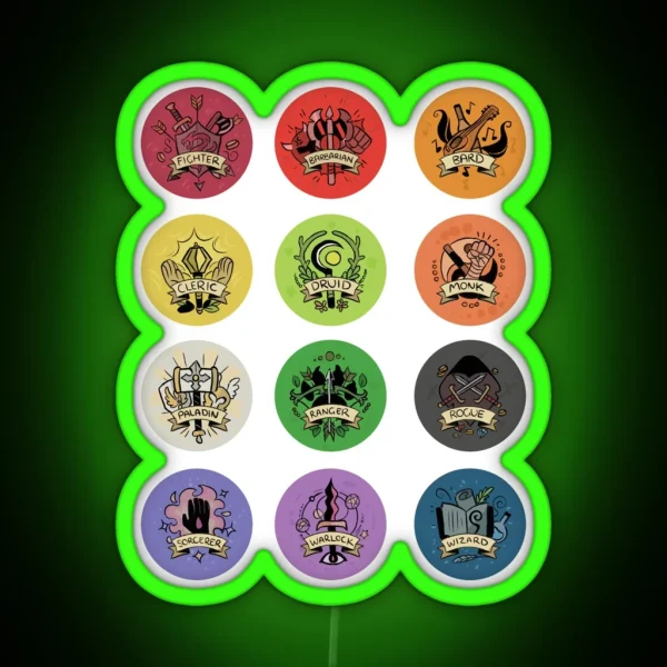 Dungeons And Dragons Classes RGB Neon Sign