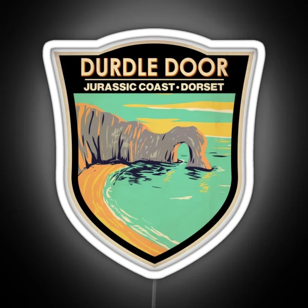 Durdle Door On Jurassic Coast In Dorset England Badge RGB Neon Sign