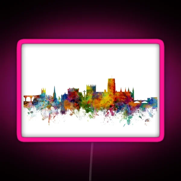 Durham England Skyline Cityscape RGB Neon Sign